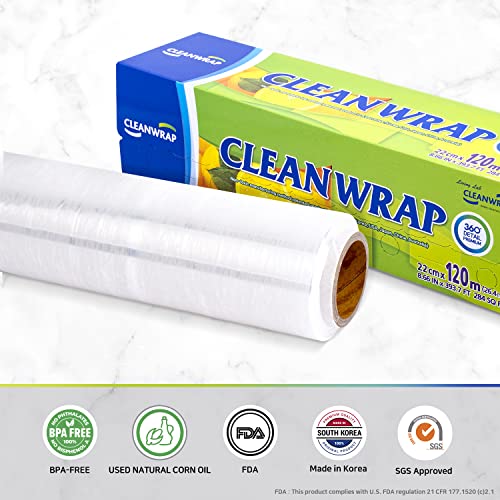 CLEANWRAP Plastic Wrap For Food (8.66in x 393.7ft 3 Pack) Plastic