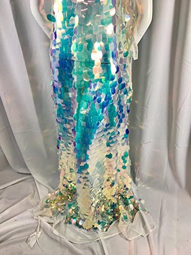 Clear Hologram Iridescent Mermaid Fish Scales on a White mesh-Prom-Decorations-Dresses-Sequins-Nightgown-Craft-Sold by The Yard.