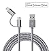 CONCAWAY 2 in 1 Lightning and Micro USB Cable, 3.3FT/1M Tangle Free Nylon Braided Charging/Sync Cables for iPhone/iPod/iPad and micro USB enable devices (silver)