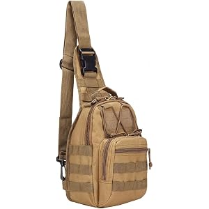 Dinosaurized Dragon Sling Bag for Men, Tactical Chest Bag, Nylon, Adjustable Shoulder Strap, Multiple Compartments (Khaki)