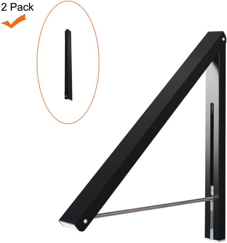 qinisi Laundry Room Wall Mounted Drying Rack Clothes Hanger Folding Wall Coat Racks Aluminum Home Storage Organiser Space Savers Black 2 Pack