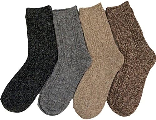Women's 4 Pairs Pack Fashion Soft Wool Crew Socks Size 6-9 HR1613-4P4C-1(Grey, Dark Grey, Tan, Coffee)