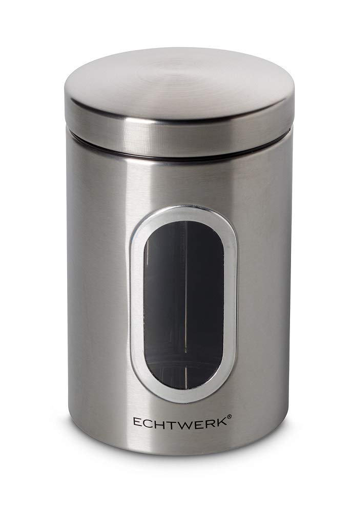 ECHTWERK Stylish Storage Jars Single Brushed, for Storing Flour, Sugar, Cereal, Tea, Metal Tin with Airtight Lid and Large Viewing Window, Capacity 1.4 Litres