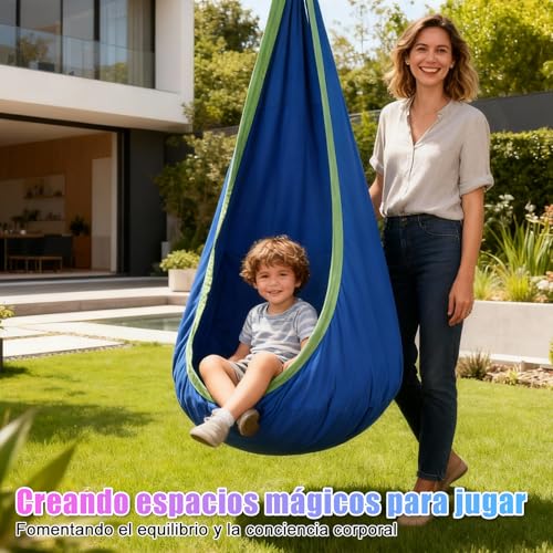 Gugxiom Columpio sensorial para niños, Silla Hamaca para niños, Hamaca para Silla de Asiento de actualización de hasta 350 Libras, para Interiores y Exteriores (Nailon Azul)