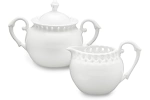 GRACIE CHINA BY COASTLINE IMPORTS Gracie China, Heirloom Collection, 2-Piece Sugar and Creamer Set, White Fine Pierced Porcelain