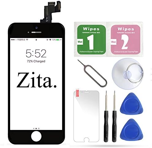 iPhone 5s Screen Replacement Kit Full Assembly A1533 LCD Digitizer Repair Set for iPhone 5s (4.0 Inch) Front Panel with Sensor + Ear Speaker+ Front Camera + Repair Tools (Black)