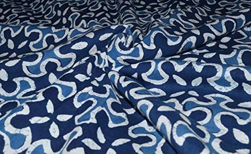 Traditional Pure Cotton Floral Print Running Fabric by Yard Hand Block Print Natural Fabric for Dressmaking Sewing Crafting Fabric (Blue, 5 Yard)