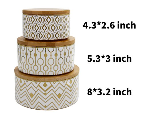 Decorative Canister Set 3 Kitchen Storage Jars, Airtight Bamboo Lids, Porcelain for Tea, Coffee, Sugar, Gift For Women - Thumbnail 3