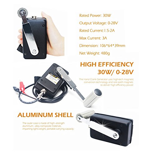 HUABAN Hand Crank Generator High Power Charger for Outdoor Mobile Phone Computer Charging 30W / 0-28V with USB Plug (Black Generator + DC Regulator)
