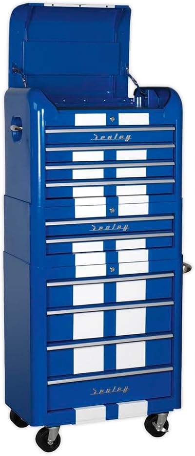 Sealey AP28COMBO2BWS 10 Drawer Retro Topchest Rollcab Combo Blue White Stripes