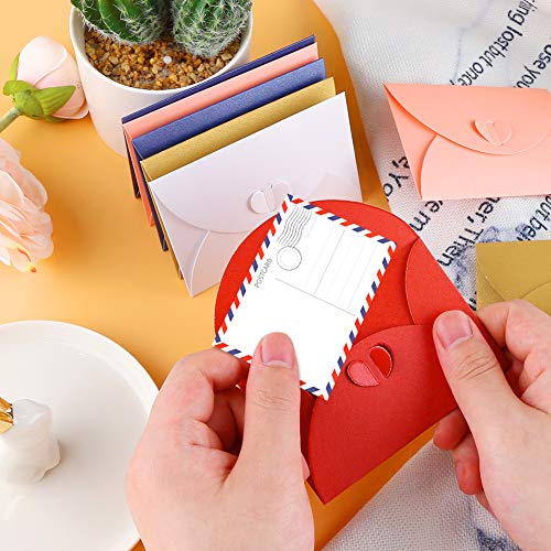SallyFashion Mini Briefumschläge, 100 Stück Herz Briefumschläge Kraftpapier Umschläge mit Herz Verschluss für Weihnachten Valentinstag Geschenkkarten