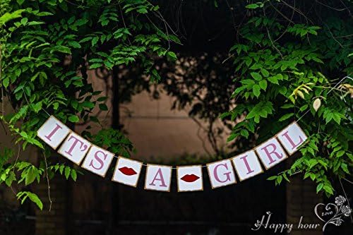 IT IS A GIRL Paper Garland Bunting Banner Christening Baby Shower Garland Decoration Birthday Party Favors Red Kiss Photo Prop