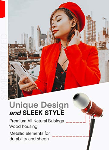 Symphonized NRG X Bubinga Premium Genuine Wood Earbuds, in-Ear Noise-Isolating Headphones, Earphones with Angle-Fit Ear Tips, in-line Microphone and Volume Control, Stereo Earphones (Black)