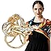 Seven And Eight S&E Women's Elegant Three Ring Diamante Metallic Silk Scarves Clip Fashionable Scarf Ring Chiffon Buckle (Gold)