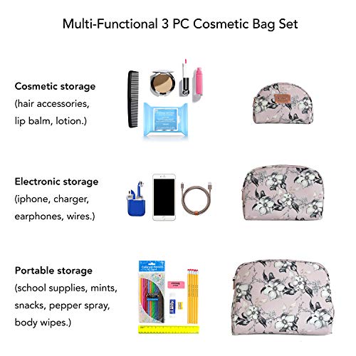 Nicole Miller 3 Pc Cosmetic Bag Set, Purse Size Makeup Bag for Women, Toiletry Travel Bag, Makeup Organizer, Cosmetic Bag for Girls Zippered Pouch Set, Large, Medium, Small (Pale Pink Floral) 4 Nicole Miller 3 Pc Cosmetic Bag Set, Purse Size Makeup Bag for Women, Toiletry Travel Bag, Makeup Organizer, Cosmetic Bag for Girls Zippered Pouch Set, Large, Medium, Small (Pale Pink Floral)