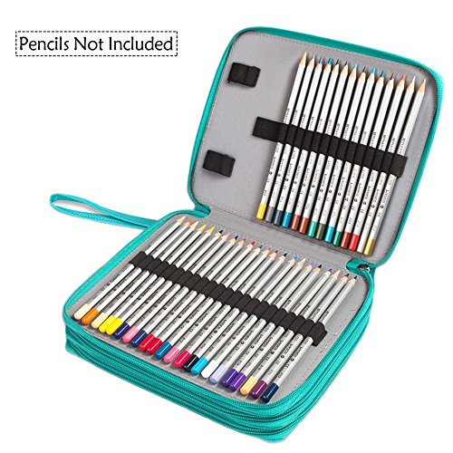 Miraclekoo 120 Slots PU Leather Pencil Holder Pencil Case Large Capacity Multi-layer Pencil Bag (Turquoise)