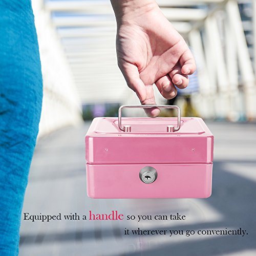 Small Cash Box, DDSKY Double Layer Design Organizer Save Coins Locking Storage Box Valentine's Day Gift (Pink) - Thumbnail 5