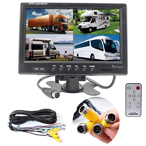 Vanxse 9" TFT LCD Car Rearview Quad Split Monitor,Remote Control, 4 Channels 4-Pin Aviation Video Inputs - 12V-24V 800X480HD Screen for Car Backup Camera System & Home Security Surveillance - Thumbnail 6