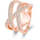 ZDIFDIC Fashion Rose Gold Overlapping Rings For Women Intertwined Crossover Statement X Ring Cross Ring Cubic Zirconia Ring Engagement Promise Band Wedding Rings for Women Gifts