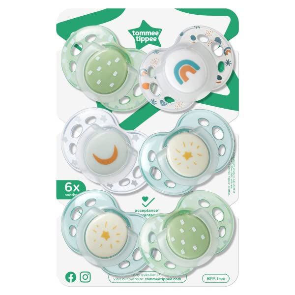 Tommee Tippee Night Time Glow in The Dark Pacifiers, Symmetrical Design