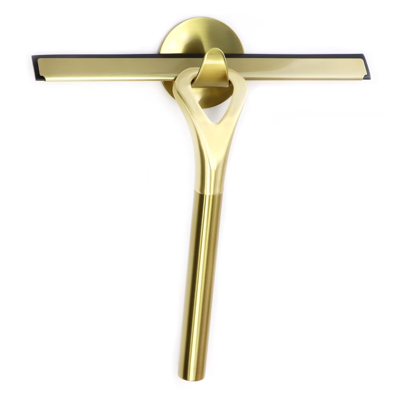 Gold Shower Squeegee 8.9 Inch Stainless Steel Wiper without Leaving Marks and Scratches Glass Wiper with Hook for Bathroom Mirror Cleaning Floors, Desks, Windows, Glass