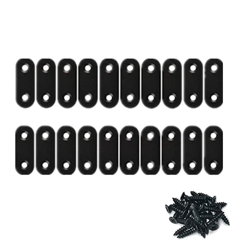 WYSUMMER Black Flat Brace, 20Pcs Metal Mending Brackets Straight Corner Braces With 40Pcs Screws