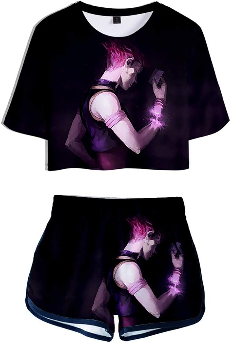 Womens 2 Piece Pajama Sets with Hunter X Hunter Hisoka Crop Top T