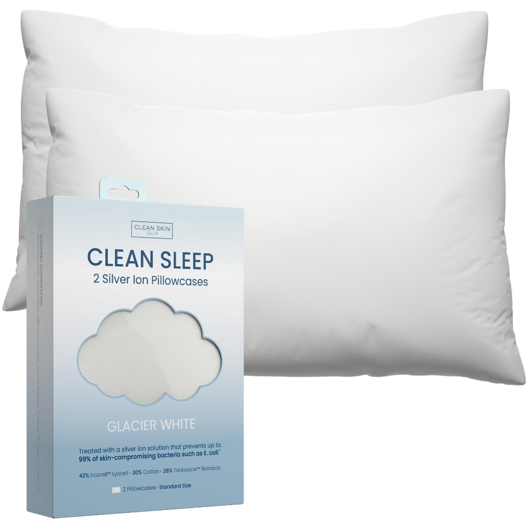 Clean Skin Club Silver Ion-Infused Pillowcase Prevents Bacteria Growth and Fights Odors for Hypoallergenic, Clearer Skin and a Fresher Night's Sleep (1, White)