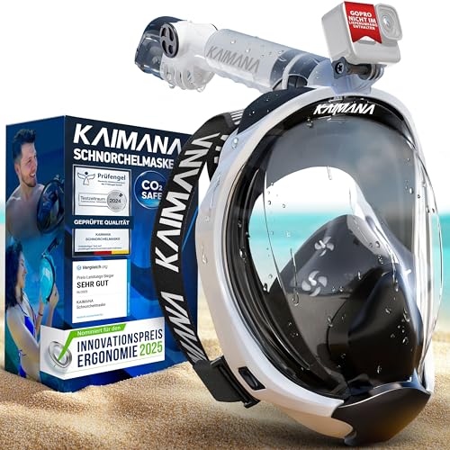 Die Preisgekrönte KAIMANA® Schnorchelmaske für Erwachsene & Kinder - absolut CO2 sicher - inkl. Tragetasche - Tauchermaske Erwachsene - Vollgesichtsma