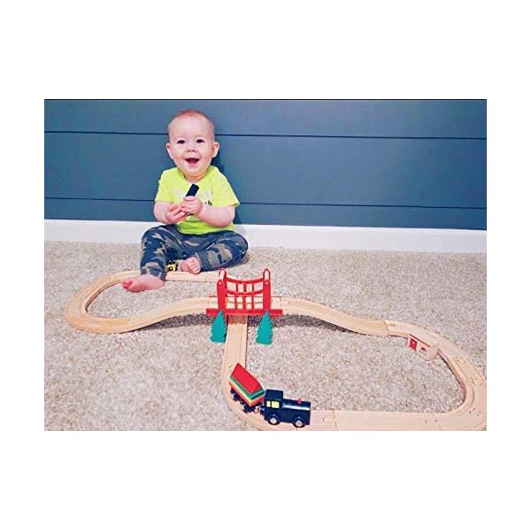 Tiny Land 39 Pcs Holzeisenbahn und Züge Pack Eisenbahn Anfängerset Kompatibel mit Thomas Passend für Eichhorn Zugset Kleinkinderspielzeug empfohlen ab 3 Jahren – Bild 8