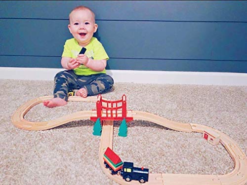 Tiny Land 39 Pcs Holzeisenbahn und Züge Pack Eisenbahn Anfängerset Kompatibel mit Thomas Passend für Eichhorn Zugset Kleinkinderspielzeug empfohlen ab 3 Jahren – Bild 8