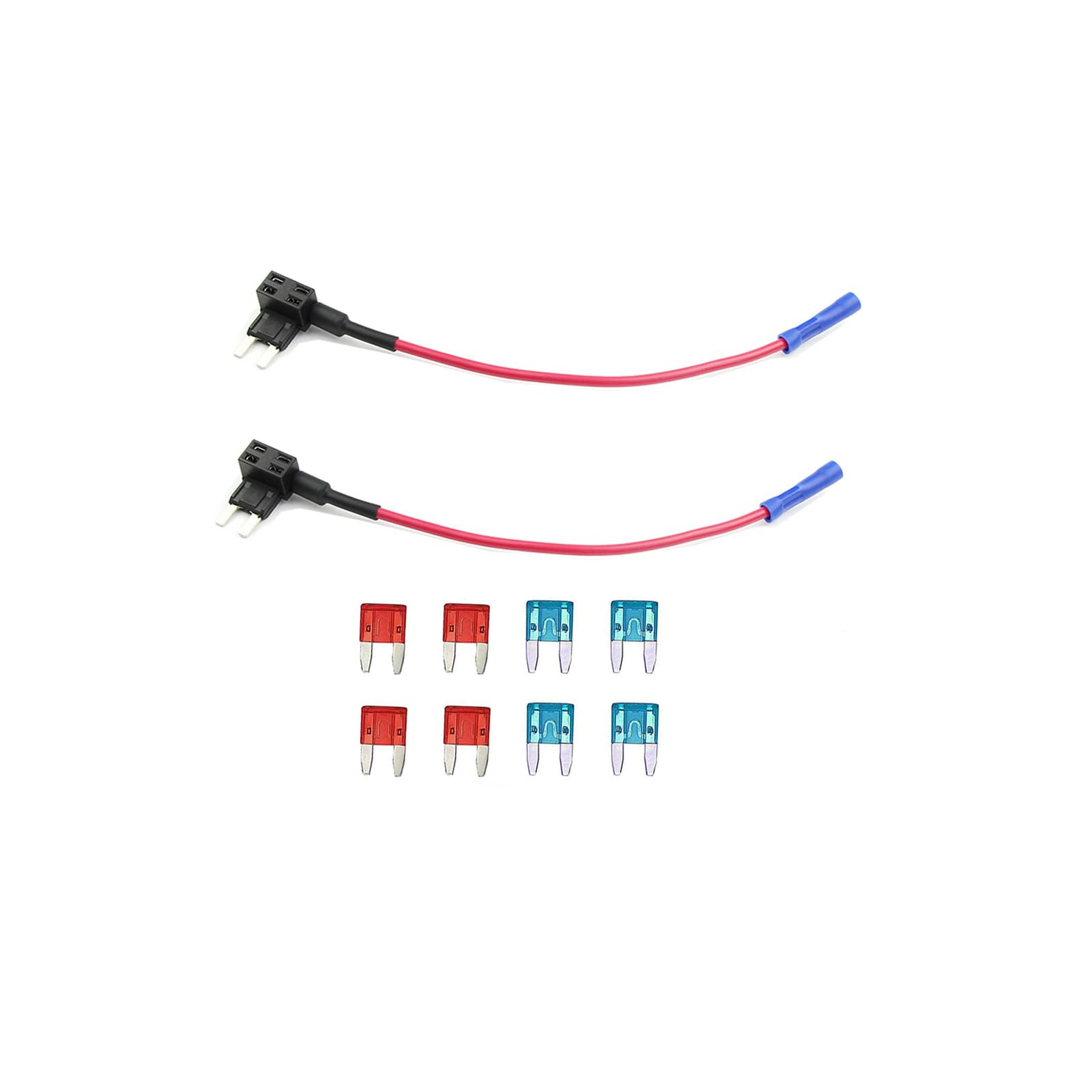 KOLACEN Automotive Car Truck 2 Pieces 16 Gauge Add-a-circuit Fuse TAP Adapter for Mini Blade Type Fuse + 8 Pieces Mini Fuse 10Apm 15Apm