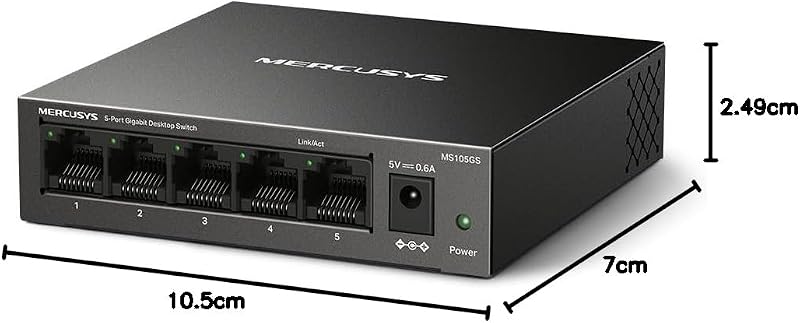 MS105GS 5-Ports Gigabit Netzwerk Switch Unmanaged, Plug & Play, Metallgehäuse, Lüfterlos Desktop-Design, Energiesparend