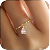 Open CZ Eternity Ring with Dangling Teardrop Ring for Women 925 Sterling Silver Stackable Cubic Zirconia Crystal Dangle Ring Engagement Statement Ring Wedding Bands Promise Ring Jewelry Gift for Birthday Valentine's Day