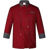 Unisex Double-Breasted Chef Coat Back Full Mesh Lightweight Chef Jacket Color Stitching Chef Uniform