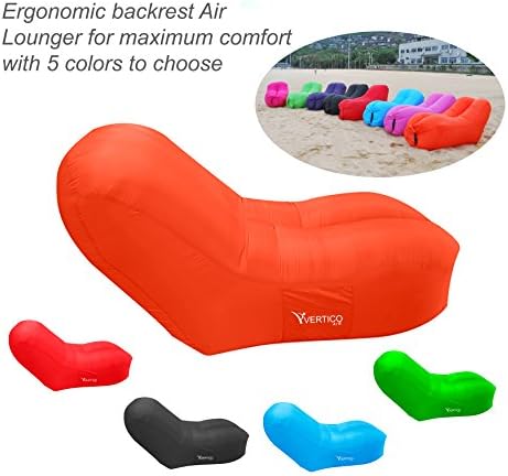 VERTICOAIR Amazon Newest Inflatable Air Lounger with Backrest, Indoor or Outdoor you sit like a Royalty! For Camping, Hiking, Beaching, Picnics, Pool Side, Barbecue! (Orange)