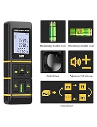 URCERI Z1   Medidor láser de distancia con niveles de burbujas, LCD retroiluminado, modo pithagoreano, distancia de medición, área y volumen, 0.079 in de precisión, batería incluida