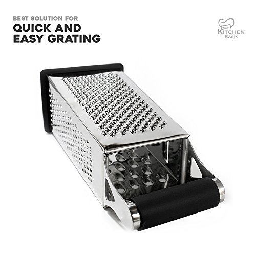 Cheese Grater & Shredder - Stainless Steel - 4 Sided Boxed Grater - Large Grating Surface with Razor Sharp Blades - Perfect to Slice, Grate, Shred & Zest Fruits, Vegetables, Cheeses, Chocolate & More!