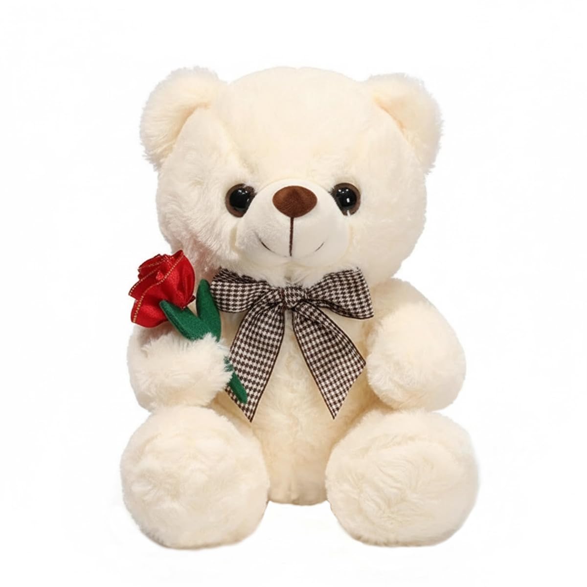 Cpoeof Bear Stuffed Animal Plush Toy for Valentine Day, Cute 9.8" Teddy Bear Plushie with Rose Soft Small Cuddly Bear Doll, Gifts for Girlfriend Boyfriend,White