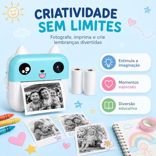 Câmera Infantil Digital Instantânea com Impressão Térmica (Azul)