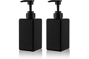 JIATUA 15 oz Hand Soap Dispenser, Plastic Pump Bottles, Refillable Empty Lotion Dispenser Liquid Container for Bathroom Kitchen College Dorm, 2 Pack Black