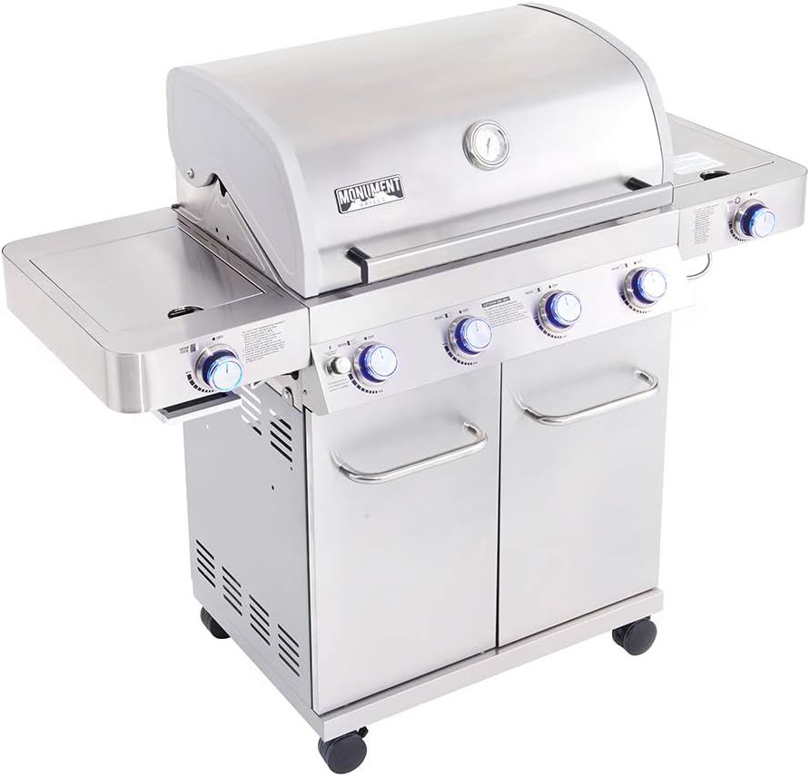 review Monument Grills 24367 Stainless Steel 4 Burner Propane Gas Grill w/Side Sear Burners