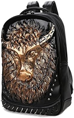 PU Leather 3D bulls head backpack rucksack casual daypack schoolbag (Golden)