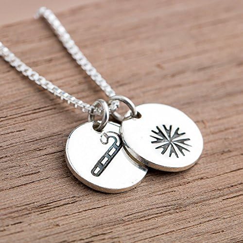 Snowflake and Candy Cane Charm Necklace in Sterling Silver - Christmas Holiday Jewelry