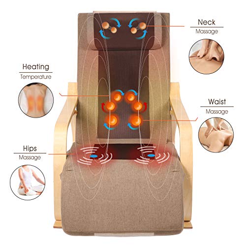 OWAYS Massage Chair 3D Full Back Massager, Rocking Design, Adjustable Pillow, Vibrating and Heating, 6 Massage Modes, Wooden Handrail, Linen Cover with Diamond Design