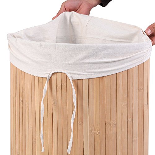 Corner Bamboo Hamper Laundry Basket Washing Cloth Bin Storage Bag Lid Natural