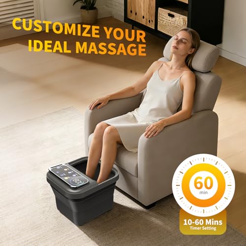 Omnqira Collapsible Foot Spa Bath with Heat and Massage, Motorized Shiatsu Foot Massager Tub for Plantar Fasciitis & Stress Relief, Temp Control, Bubbles, Remote, Pedicure Spa at Home