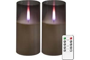 kakoya Flameless Candles Upgraded Realistic Flickering Flame,Battery Operated LED Candles with Remote Timers,Acrylic Electric Candles Set of 2(D 3" xH 6" 6")（Grey）