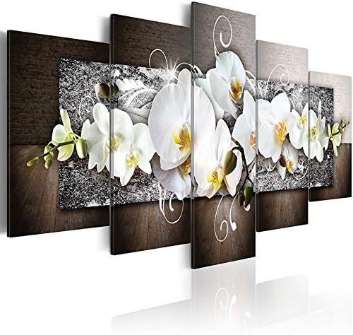 Abstract Flower Painting on Canvas White Orchid Wall Art Print for Bedroom Home Decor, 5 Pieces a Set - Stretched and Ready to Hang
