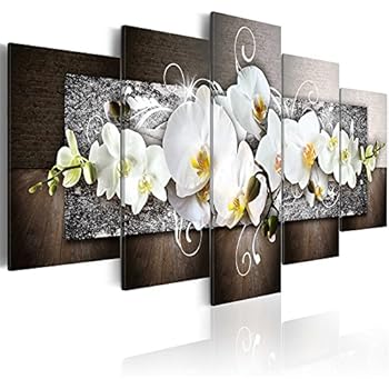 Niterny Art Abstract Flower Painting on Canvas White Orchid Wall Art Print for Bedroom Home Decor, 5 Pieces a Set - Stretched and Ready to Hang